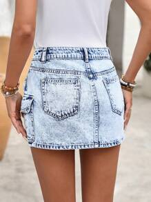 Breezaya Women's Denim Cargo Pocket Short Casual Skirt - Blue - View 2