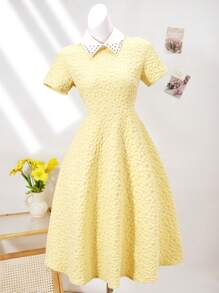 Váy dài chữ A xếp ly vải dệt hoa văn cổ đính đá, thiết kế ôm sát cạp cao thanh lịch, thời trang & sang trọng cho bé gái tuổi teen, mùa hè - Màu vàng - Xem 6