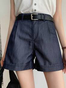 DAZY Women Summer Cuffed Loose Urban Casual Denim Shorts - Dark Wash - View 1