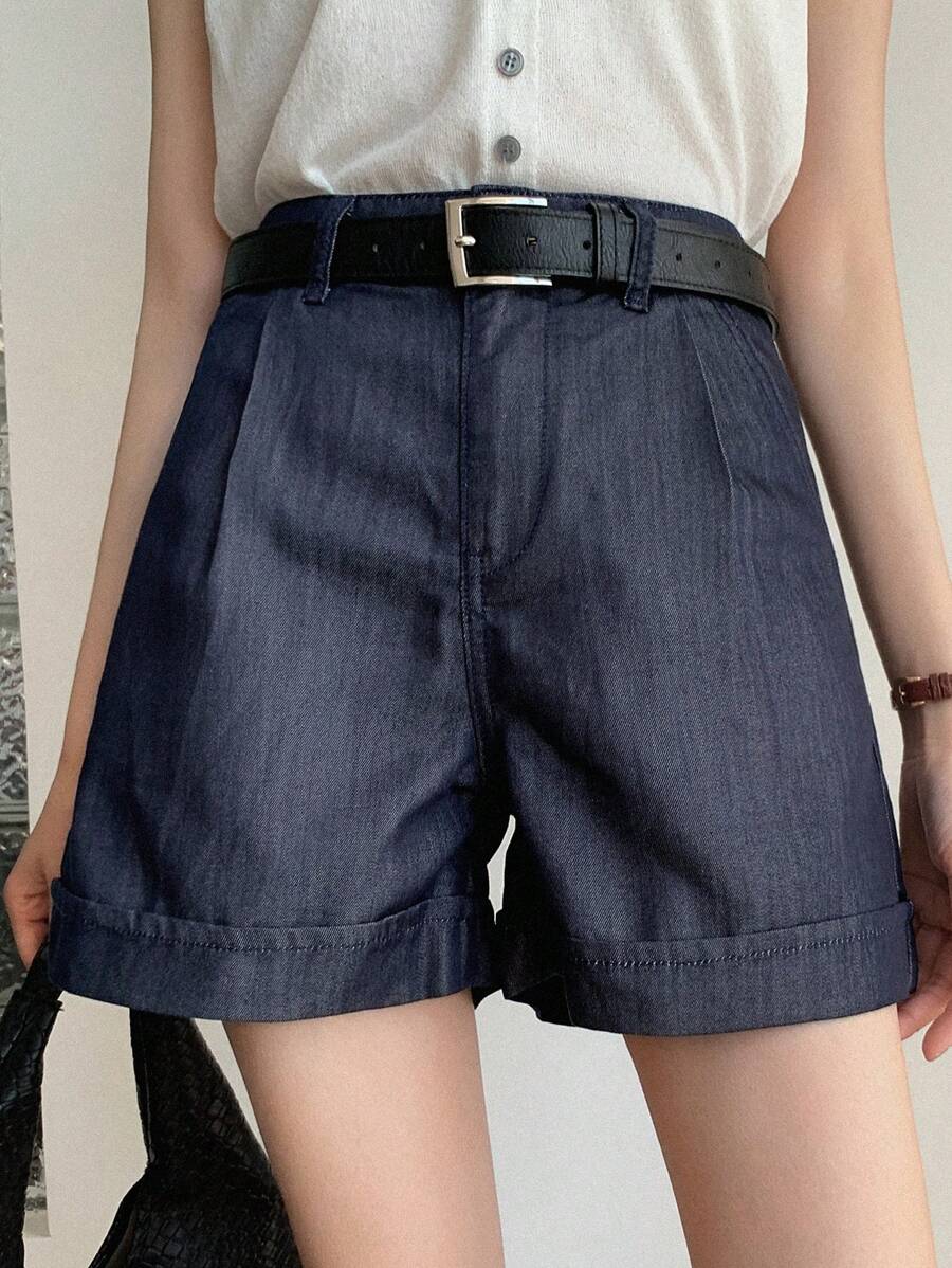 DAZY Women Summer Cuffed Loose Urban Casual Denim Shorts - Dark Wash - View 1