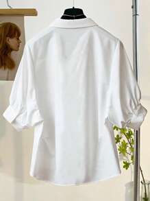 Franclia Camisa blanca minimalista de unicolor y casual para mujer - Blanco - Ver 2