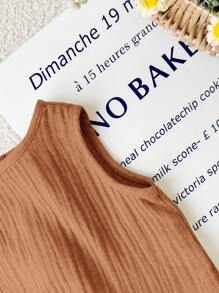 SHEIN LMoss Kids 夏季可爱棕色蝴蝶结后背休闲背心，适合女宝宝 - 棕色 - 查看 7