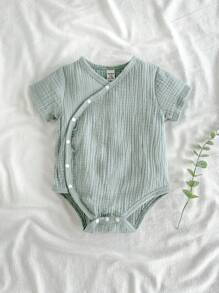 SHEIN 男婴夏季绿色100%纯棉柔软舒适连体衣，适合0-18个月婴儿日常及户外活动穿着，也适合度假及户外活动 - 綠色 - 查看 4