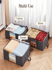 SHEIN 3 buah Tas Penyimpanan Lipat untuk Mengatur Rumah, Wadah Penyimpanan Rumah Tangga untuk Pakaian, Seprai, Sweater, Bantal, Pengatur Lemari - abu-abu sedang - View 7
