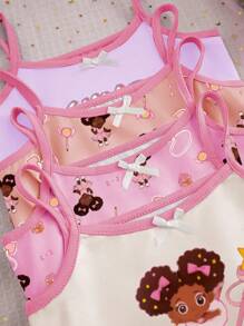 8件套女童少女时尚可爱印花吊带背心文胸和三角裤内衣套装 - 彩色 - 查看 6