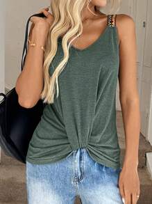 SHEIN LUNE Top en contraste geométrico cinta correa ancha - Verde - Ver 1