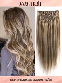 Clip In Hair Extensions Real Human Hair, Highlight Light Brown With Platinum Blonde 120g 7pcs Clip In Extensions Straight Remy Hair Clip In Hair Extensions