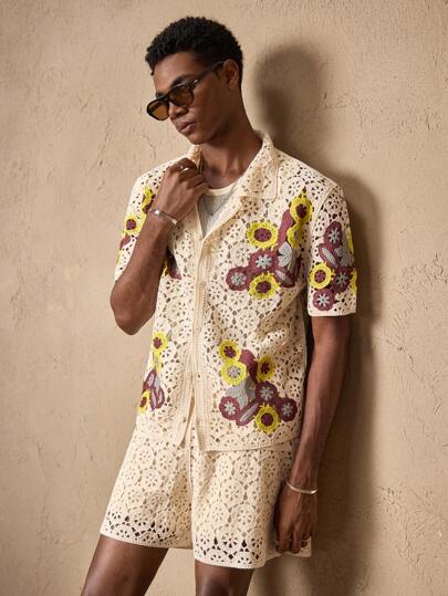 AKNOTIC 2pcs/Set Men's Knitted Casual Loose Short Sleeve Polo Shirt And Elastic Waist Straight Leg Shorts Suit, Suitable For Summer, Vacation, Daily Wear, Party, Couples Outfit, Men's Gift, Travel Essentials