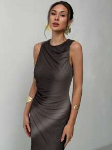 Aloruh 女士优雅渐变色无袖连衣裙，夏季 - 深灰色 - 查看 5