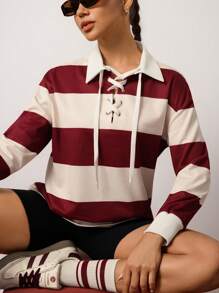 Hanevo Damen neue lässige gestreifte retro klassische Kordelzug Langarm Sweatshirt für Abschluss, Schulanfang, Abschluss, Lehrer, Pullover für den Herbst