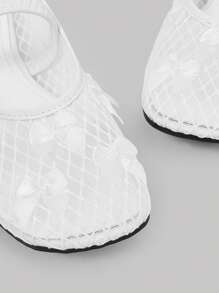 SheIn MOD 女士白色圆头柔软玛丽珍网眼透气蝴蝶结平底乐福鞋 - 白色 - 查看 2