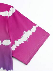 Maweii Conjunto de ropa casual de talla grande, conjunto de dos piezas para mujeres con blusa de manga corta con cuello redondo y estampado de teñido anudado, y shorts