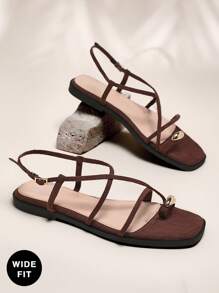 SHUZIA #CoquetteAesthetic 宽版女式后带环趾绒面咖啡色人字凉鞋 - CloudStep 缓冲设计，带来全天舒适体验 - 咖啡棕 - 查看 2