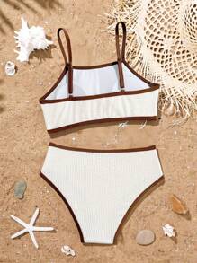 Nuevo conjunto de bikini de dos piezas con bloqueo de color y cordones para niñas preadolescentes de moda - Multicolor - Ver 2