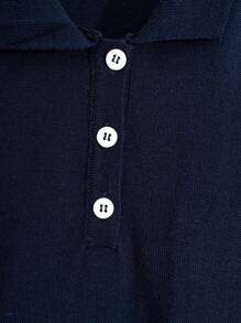 RueChic Men Solid Half Button Old Money Regular Polo Shirt - Navy Blue - View 4