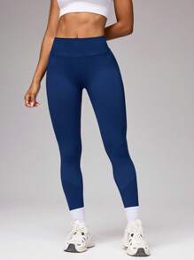 Seamluxe SHEIN Sport 1 Stück Damen Sport Leggings, eng anliegende graublau nahtlose gestrickte hochelastische bequeme Po-hebende Yoga Fitness Outdoor Lässig