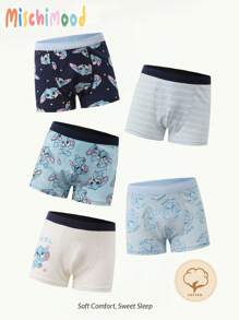 5pcs Young BoyCute Rabbit & Animal Print Boxer Briefs, Comfortable Soft Casual Underwear - Multicolor - View 1