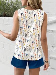 Set de 2 piezas de top de chaleco de estilo bohemio con estampado floral para mujer, cómodo para vacaciones y tiempo libre, primavera/verano