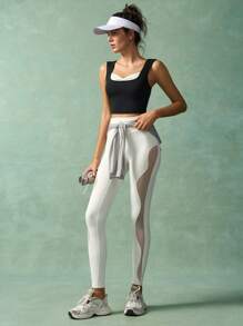 VARSIVA Top de gimnasio para mujeres, top deportivo ajustado de color contrastante - Blanco y Negro - Ver 1