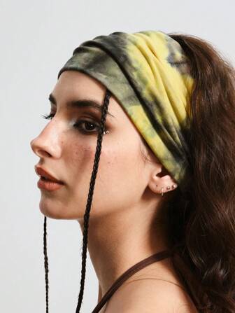 Hippie 1pc Wide Tie-Dye Rainbow Yoga Sports Headband, Elastic Women Absorbing Sweatband