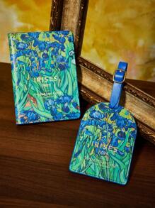 SHEIN Touch of Art 1 Pc/1 Set Iris Flower Pattern PU Leather Printed Passport Holder And Luggage Tag Set, Passport Holder Can Hold 2 Cards, Passport And Boarding Pass, Luggage Tag Can Write Personal Info And Hang On Suitcase Or Bag, Suitable For Men, Women, Students, Travel, Commute, Van Gogh, Art, Elegant,Summer Outfits, Spring Outfits,Beach, Vacation, Flower - Multicolor - View 1