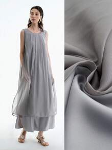 Aalyst Women's Solid Color Round Neck Pleated Sleeveless Casual Dress, Summer