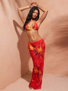 Hauture Jupe longue cache-maillot d'été pour femme avec imprimé floral tout-sur-tout et lien sur le côté - Multicolore - Voir 3