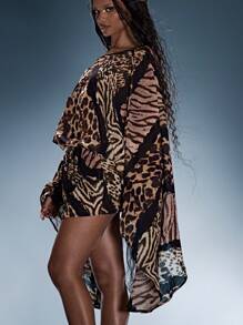 Musera Resort Backless Tie Mini Beach Dress Drape Sleeves Summer Sexy Festival Holiday Ibiza Rave Boho Beach Cover Up Swim Vacation Escapade Party Spring Carnival Festival - Multicolor - View 4