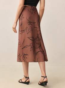 BizChic 女士休闲全印花半身裙，适合度假、日常通勤、优雅海滩度假村、婚礼宾客、早午餐、机场、90 年代复古风格、办公室服装、教师服装、商务休闲 - 鏽棕色 - 查看 2