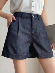 DAZY Women Summer Cuffed Loose Urban Casual Denim Shorts - Dark Wash - View 5