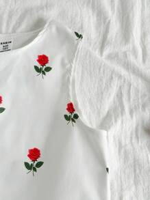 SHEIN Conjunto de pantalón corto y top corto sin mangas con estampado floral, conjunto de verano liviano para niñas