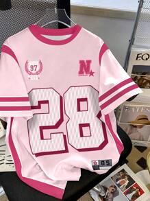 INAWLY Casual Street Sense Vintage Number Combination Letter Sport College Style Women's T-Shirt - White - View 1