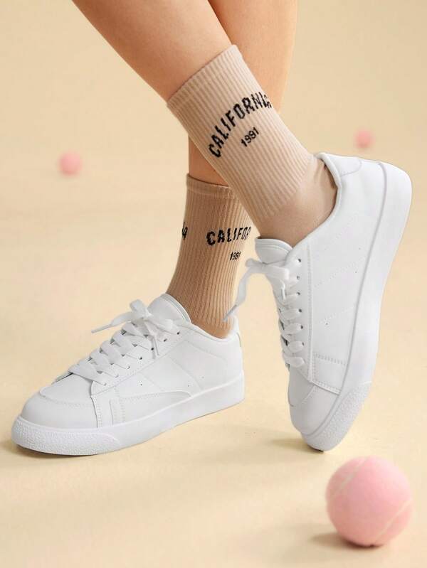 CUCCOO EASI Zapatos de skateboard antideslizantes y cómodos con suela gruesa para mujer, de color blanco fashionable para uso diario y casual