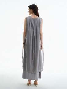 Aalyst Women's Solid Color Round Neck Pleated Sleeveless Casual Dress, Summer