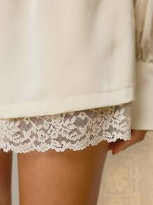 SHEIN MOD 女士荷叶边优雅缎面蕾丝边短裤 - 杏色 - 查看 7