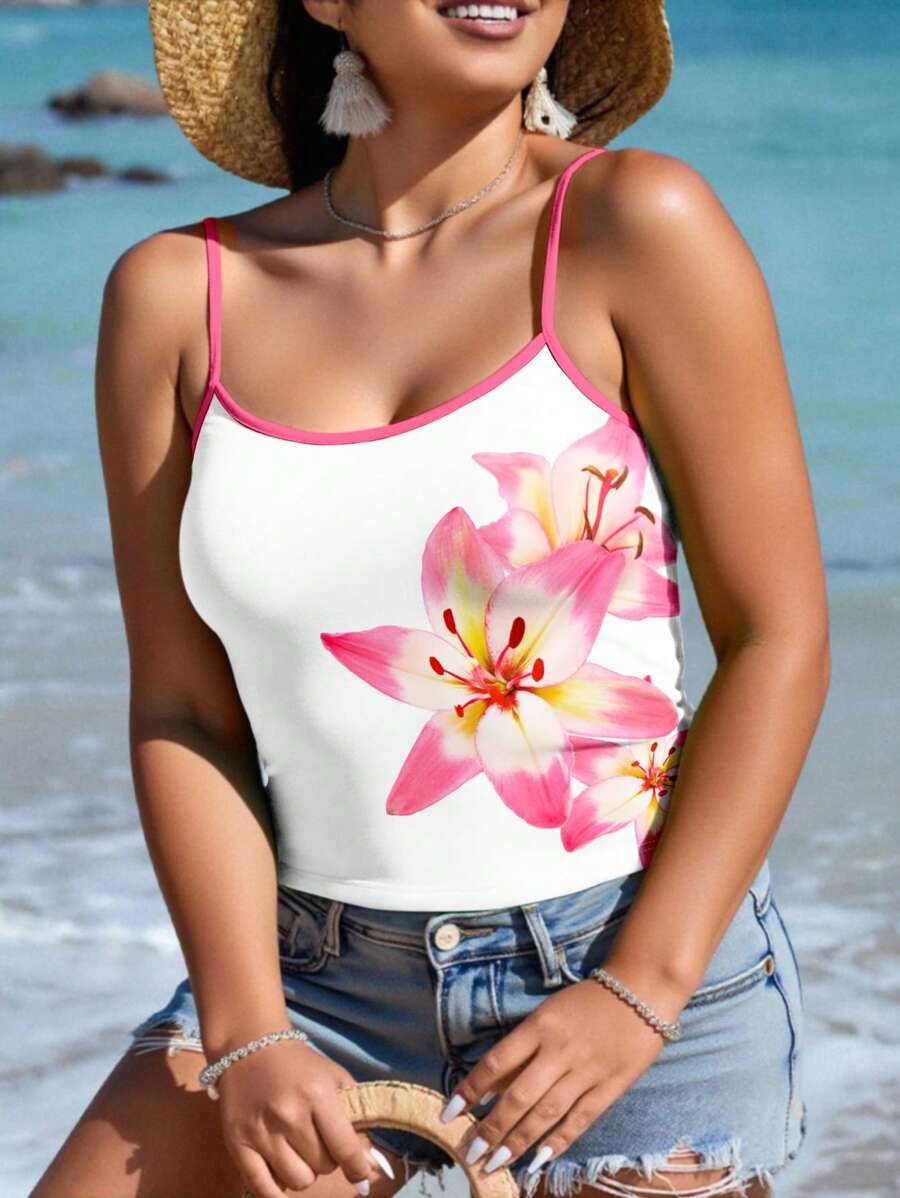 INAWLY 加大码 Curve 女式性感百合花背心