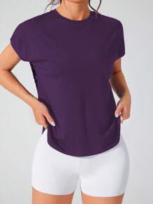 Easithlete Easithlete 女式拼接几何网眼圆领休闲健身运动T恤健身衫 - Bold Plum - 查看 3