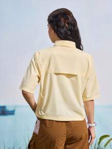 In My Nature Women's Outdoor Casual Sports Utility Button Pocket Short Sleeve Shirt - Yellow - View 4