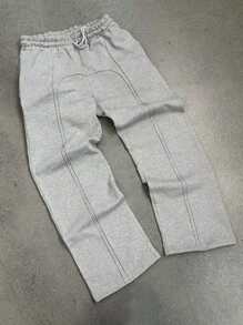 Manfinity Dauomo Pantalones de chándal holgados informales de cintura con cordón y pernera ancha de unicolor para hombre - Gris - Ver 1