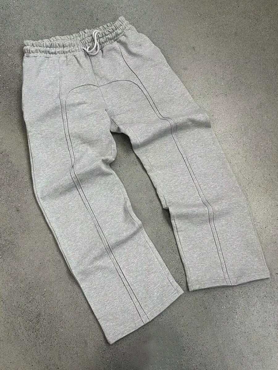 Manfinity Dauomo Pantalones de chándal holgados informales de cintura con cordón y pernera ancha de unicolor para hombre - Gris - Ver 1