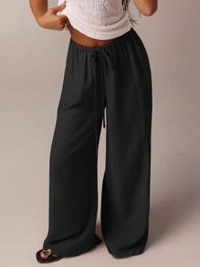 SHEIN Forever 21 Fall&Winter Halloween Christmas New Year Going Out Graduation Prom Elegant Formal Luxury Chic Business Casual Birthday/Office Outfits/Country Concert/Club Outfits Sexy/Western/Work Clothes/Streetwear/Vintage/Festival/Cocktail/Rave/Prom/Hawaii/Airport/Funny/Basic/Brunch Outfits/2000s Style/Bodycon/Old Money Style/Church/Homecoming/Classy/Party/Modest/Date Night/Autumn/Winter/Low Rise Baggy/Wide Leg/Straight/Navy Blue Pants - Black - View 3