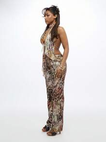 SUMWON WOMEN Top cu imprimeu și guler, fără spate, cu design fluture pentru festival, model abstract, boho, de vară, crop top, cu eșarfă, decolteu, club, petrecere, plajă, resort - Multicolor - Vizualizare 7