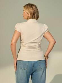 Auralis Süße Tops Große Größen für Damen, Sommeroberbekleidung, taillenbetonende und schlankmachende Damenbekleidung, süße Sommeroberteile, lässige Damenhemden, Sommeroberteile, Sommeroberteile für Damen, süßes Sommeroberteil - Aprikosenfarben - Übersicht 2