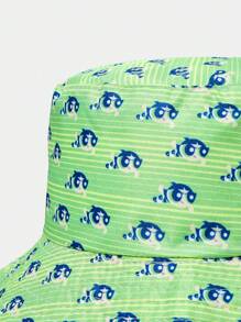 THE POWERPUFF GIRLS X SHEIN Mũ xô họa tiết hoa mao lương dễ thương có thể đảo ngược, thiết kế giản dị - màu xanh lá - Xem 4