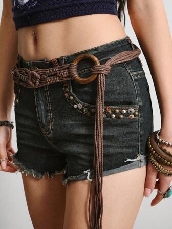 Hippie 1pc Bohemian Beaded Woven Waist Chain, Retro Unique Waist Belt Accessories, Versatile Fashion