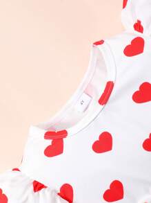 Young Girl Heart Pattern Round Neck Cap Sleeve Mesh Mini Dress, Summer - Red - View 4