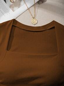 Comfortcana Square Neck Waist Ruched Padded Cami Bra Free Tank Top, Suitable For Summer, Built-In Bra - Brown - View 4