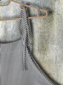 EMERY ROSE Mono holgado de mujer de talla grande con rayas, dos bolsillos y pechera - Blanco y Negro - Ver 3