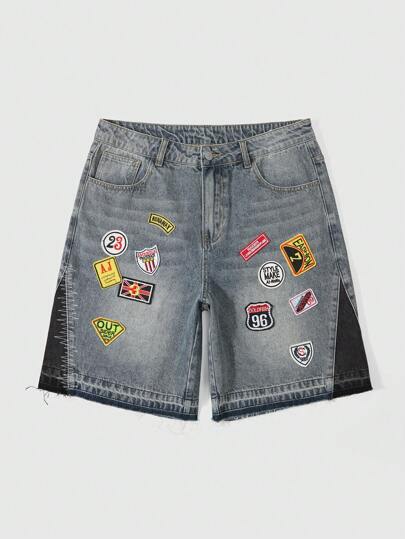 Prep شورتات جينز للرجال مزينة بتصميم لوني مركب