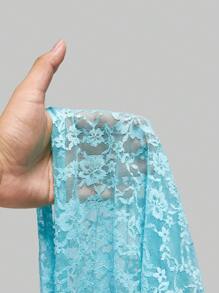 ROMWE Avant Y2K Summer Beach Resort Hibiscus Print English Rhinestone Wrap Skirt & Sheer Tee 2 Pieces Set For Women - Blue - View 8